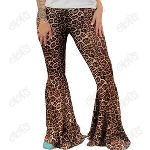 Womens Yoga Pants Bell Flared Leopard Stretch Sterling Kreek Size 3X